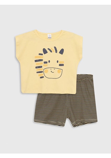 Bisiklet Yaka Kısa Kol Baskılı Pamuklu Erkek Bebek Pijama Takımı
