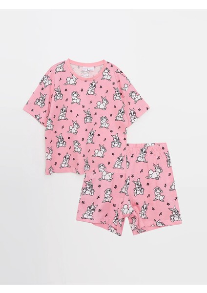 Bisiklet Yaka Bambi Baskılı Kısa Kollu Kız Çocuk Şortlu Pijama Takımı