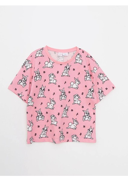 Bisiklet Yaka Bambi Baskılı Kısa Kollu Kız Çocuk Şortlu Pijama Takımı
