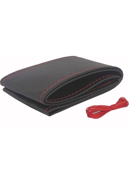 Deri Dikmeli Direksiyon Kılıfı Soft Kırmızı Ipli (10CM×38CM)