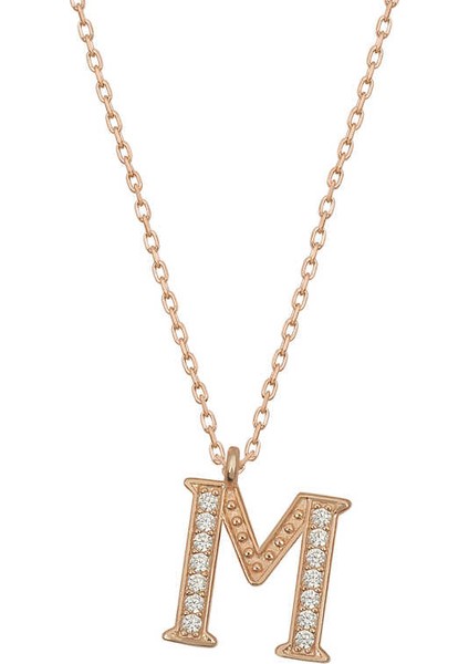 Gümüş Rose M Harfi Kadın Kolye