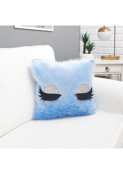 Peluş Kirpik Kırlent Kılıfı Mavi 40 x 40 Cm