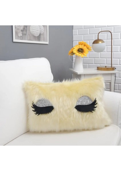 Peluş Kirpik Kırlent Kılıfı Sarı 35 x 55 Cm