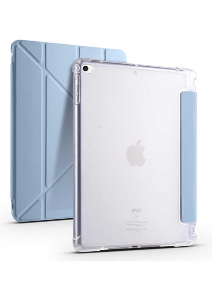 - Apple iPad 9.7 2018 (6.Nesil) - Tablet Kılıfı Kalem Bölmeli Korumalı Standlı Tri Folding Kılıf - Mavi