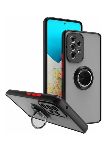 Samsung Galaxy A23 Kılıf Silikon Montreal Yüzüklü Standlı + Temperli Cam