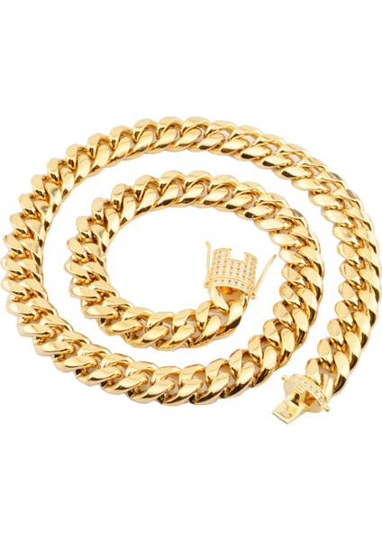 Taşlı Gold 60 Cm. 10 Mm. Erkek Bayan Çelik Zincir ES50SR