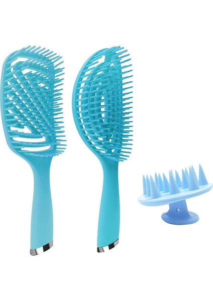 3'ü 1 Plastik Kıvırcık Saç Salon Tarak Seti Içi Boş Masaj Tarak (Mavi) (Yurt Dışından)