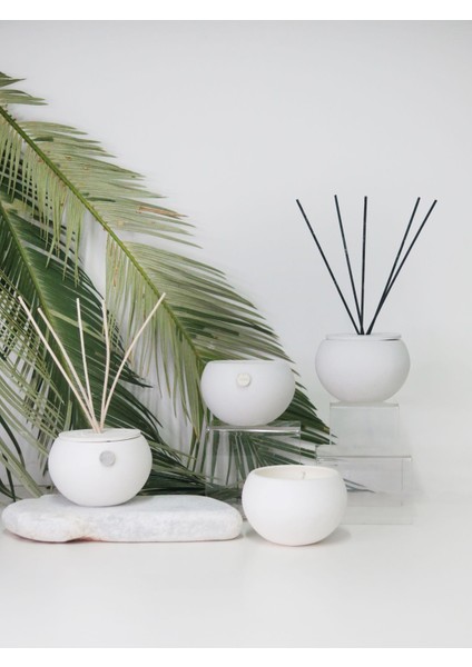 Taştan Yasemin Sandal Ekru Oval Oda Kokusu ve Vegan Mum Seti modelleri