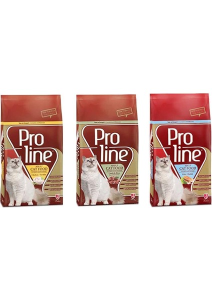 Proline Tavuk,kuzu Balıklı Yetişkin Kedi Maması 1.5 kg x 3 Paket Proline 3lü Set