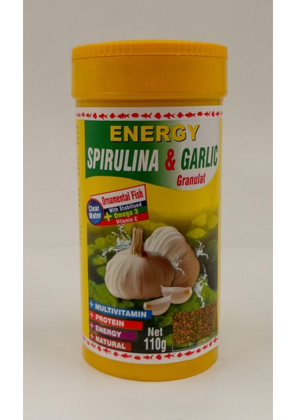Enerji Spirulina Garlic Granulat 250 ml Balık Yemi