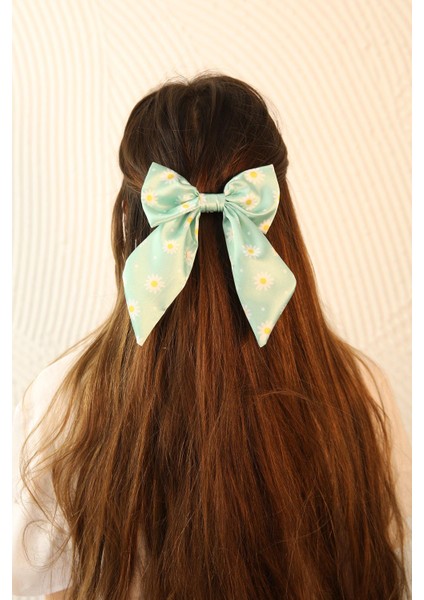 Yeşil Papatya Desenli Fiyonk Otomatik Toka