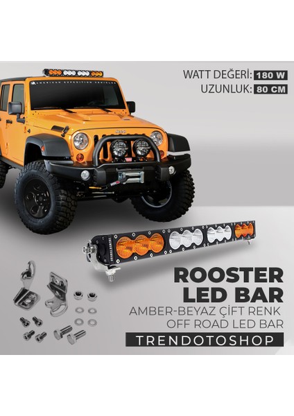 180W 80 cm Amber-Beyaz 3 Modlu Baja Style Rooster Off Road LED Bar