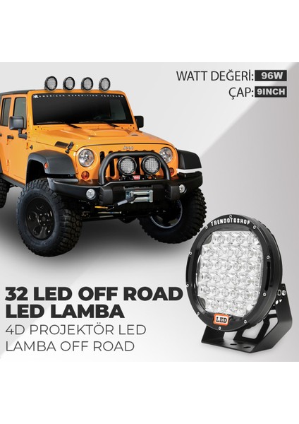 9" 96W 32 LED Explorer Siyah Off Road LED Lamba