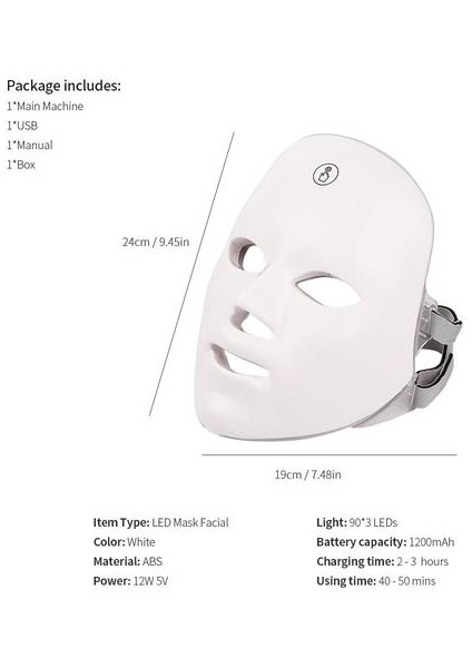Şarj Edilebilir Pil Yüz LED Maske 7 Renkler LED Foton Terapi Güzellik Maskesi Cilt Gençleştirme Kaldırma Karanlık Nokta Temizleyici Cihazı | LED Maskesi (Yurt Dışından)