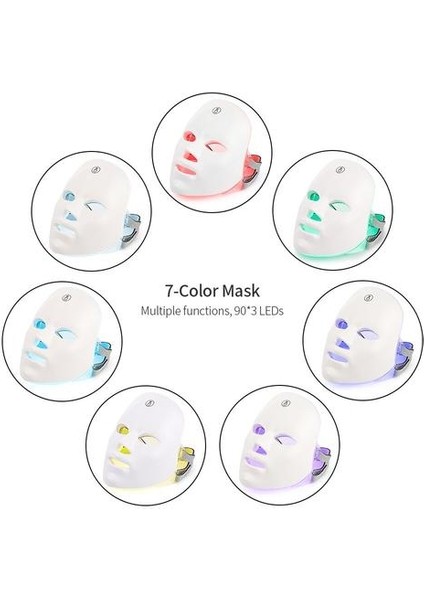 Şarj Edilebilir Pil Yüz LED Maske 7 Renkler LED Foton Terapi Güzellik Maskesi Cilt Gençleştirme Kaldırma Karanlık Nokta Temizleyici Cihazı | LED Maskesi (Yurt Dışından)
