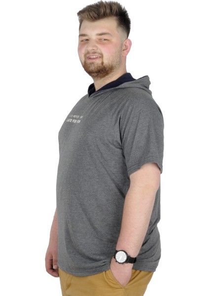 Büyük Beden T-Shirt Kapşonlu For Fun 22175 Antramelanj