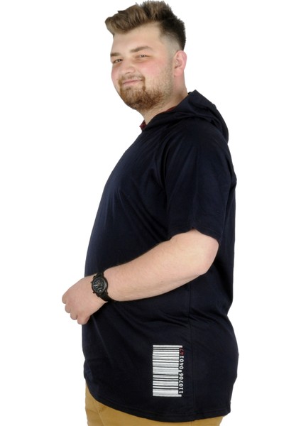 Büyük Beden T-Shirt Kapşonlu Barcode 22178 Lacivert