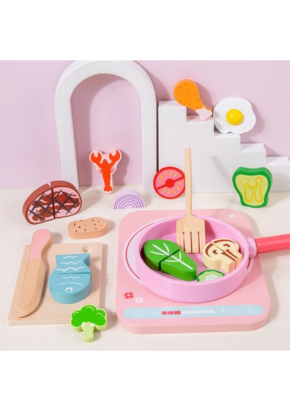 Ahşap Mutfak Playset Board Oyunu Çocuklar Için Eğitim Oyuncak Pembe