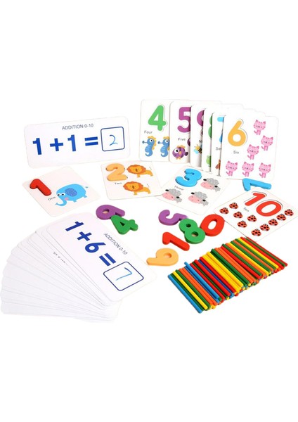 Okul Öncesi Kids Matematik Eğitim Oyuncakları Ahşap Çubuklar Sayı Kartları