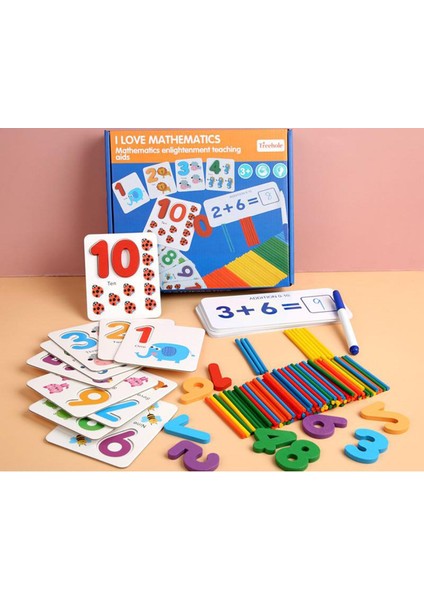 Okul Öncesi Kids Matematik Eğitim Oyuncakları Ahşap Çubuklar Sayı Kartları