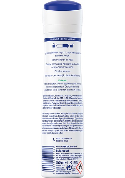 NIVEA Kadın Sprey Deodorant Black&White Fresh Invisible 150ml48 Saat Anti-perspirant Koruma