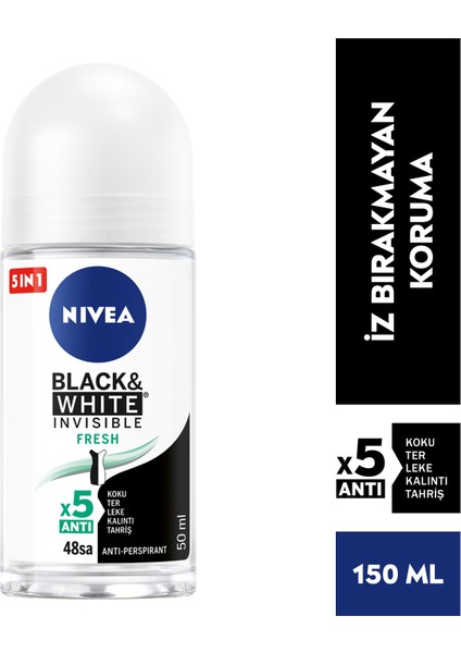 Kadın Roll-on Deodorant Black& White Invisible Fresh 50ml