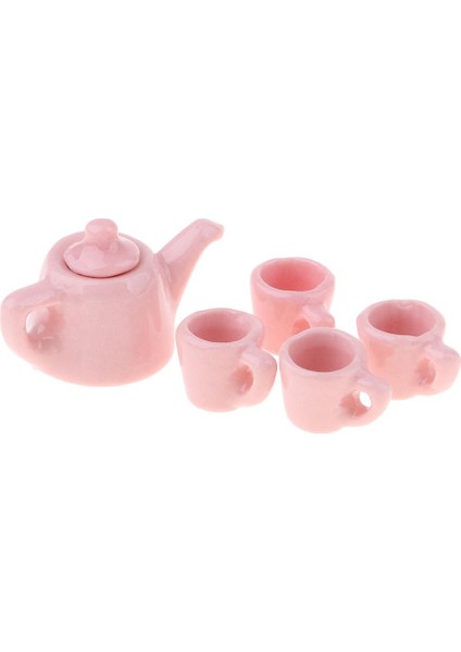 5pcs 1/12 Dollhouse Minyatürleri Yemek Porsu Porselen Kiti Pembe modelleri