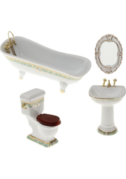 Prettyia 4pcs Beyaz Porselen Banyo Modeli Seti 1/12 Dollhouse Minyatür #1 White1