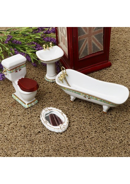 Prettyia 4pcs Beyaz Porselen Banyo Modeli Seti 1/12 Dollhouse Minyatür #1 White1 fiyatları