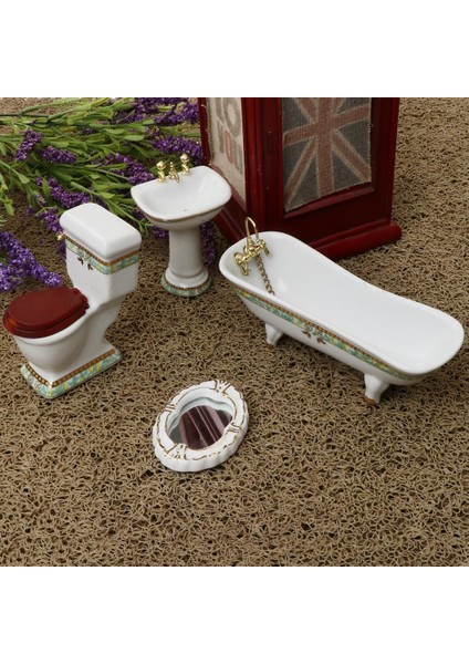Prettyia 4pcs Beyaz Porselen Banyo Modeli Seti 1/12 Dollhouse Minyatür #1 White1 fırsatları