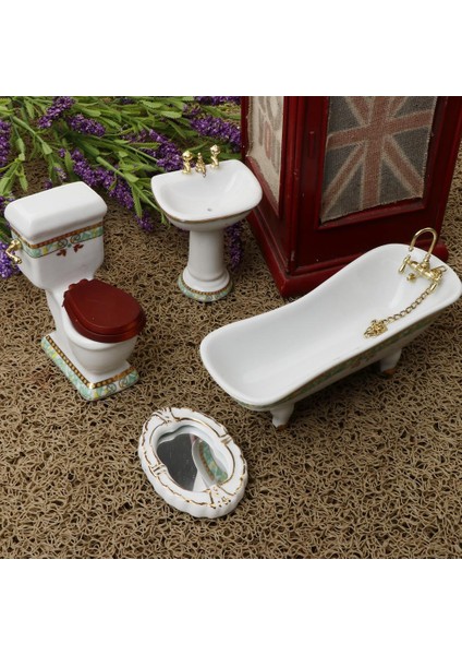 Prettyia 4pcs Beyaz Porselen Banyo Modeli Seti 1/12 Dollhouse Minyatür #1 White1 indirimleri