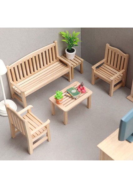 4x Minyatür Bahçe Tezgahı Seti Mobilya Modeli Dıy Mini 1:12 Dollhouse Natural2