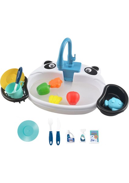 Mutfak Lavabo Oyuncakları Oyun Su Elektrikli Musluk Lavabo Bulaşık Seti