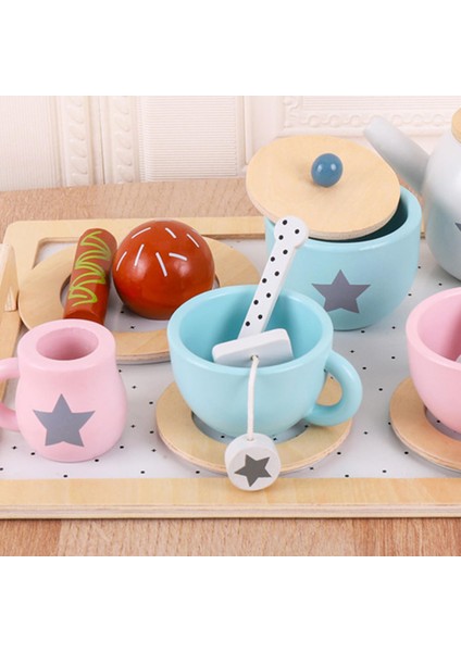 9 Adet Ahşap Çay Partisi Seti Rolü Taklit Et, Çocuklar Için Montessori PLAY1111(Yurt Dışından)