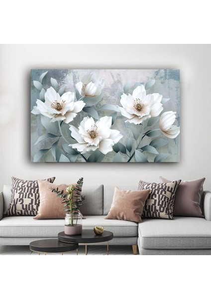 Dekoratif Beyaz Çiçekler Kanvas Tablo