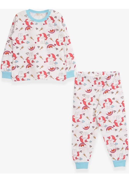 Kız Çocuk Pijama Takımı Unicorn Desenli 1.5-5 Yaş, Ekru