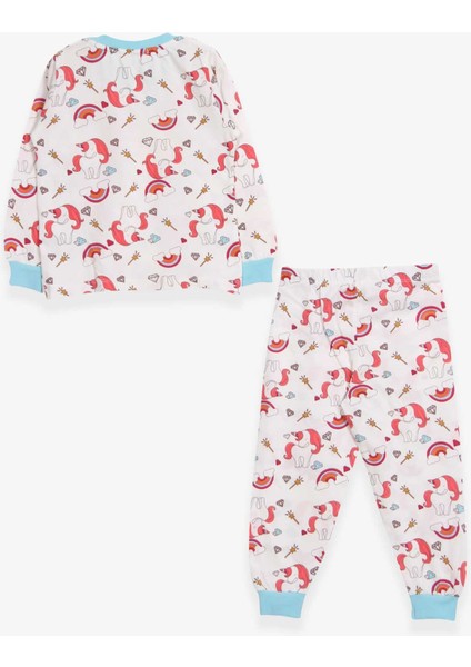 Kız Çocuk Pijama Takımı Unicorn Desenli 1.5-5 Yaş, Ekru