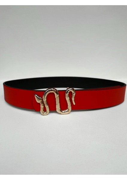 Yılan Tokalı Kadın Kırmızı Kemer Gold Toka KX0004 modelleri