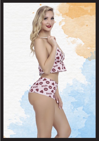 Kadın Pembe Desenli Seksi Fantezi Şortlu Takım Yeni Model fiyatları