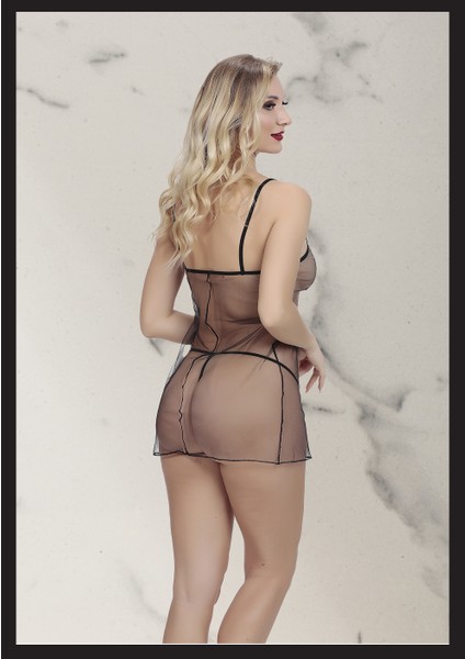 Kadın Siyah Dantel ve Tül Detaylı Seksi Fantezi Gecelik New Model modelleri