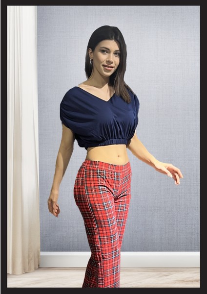 loe culotte Kadın Kırmızı Ekoseli Pijama Takımı