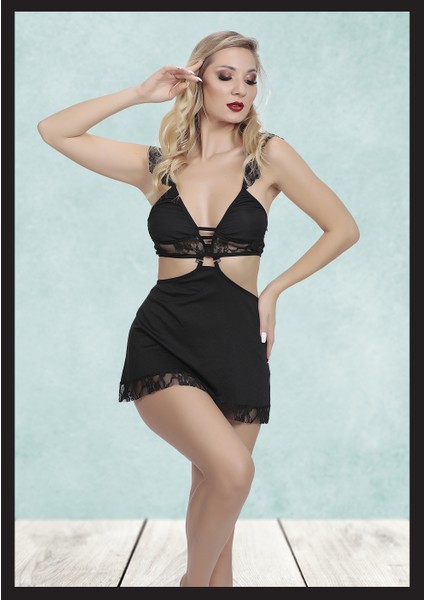 Kadın Dantel Detaylı Seksi Fantezi Mini Elbise Night Costume