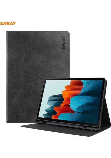 ENK-8026 Inek Dokusu Pu Deri + Tpu Akıllı Kılıf Kalem Yuvalı Samsung Galaxy Tab S8 / Galaxy Tab S7 11.0 T870 / T875 (Yurt Dışından)