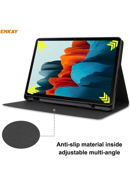 ENK-8026 Inek Dokusu Pu Deri + Tpu Akıllı Kılıf Kalem Yuvalı Samsung Galaxy Tab S8 / Galaxy Tab S7 11.0 T870 / T875 (Yurt Dışından)