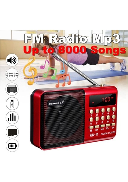 Şarj Edilebilir Mini Taşınabilir Radyo - Kırmızı (Yurt Dışından)