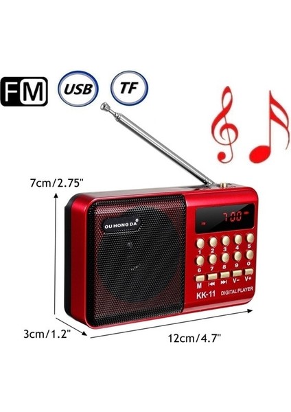 Şarj Edilebilir Mini Taşınabilir Radyo - Kırmızı (Yurt Dışından)
