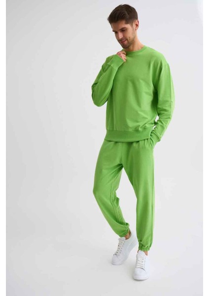 Organik Uzun Kollu Yuvarlak Yaka Erkek Sweatshirt Yeşil Yeşil Xxl
