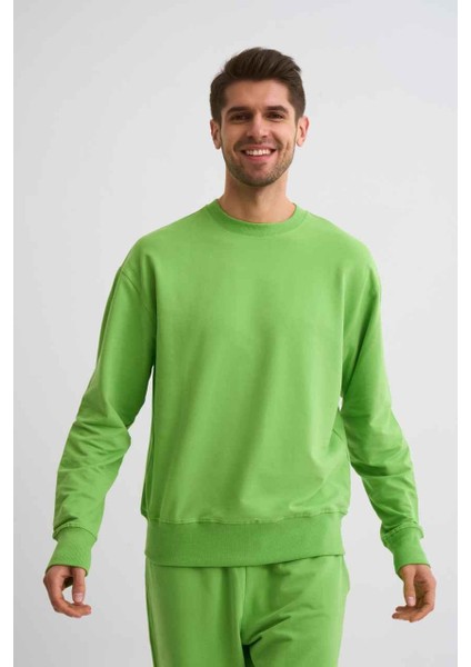 Organik Uzun Kollu Yuvarlak Yaka Erkek Sweatshirt Yeşil Yeşil Xxl modelleri