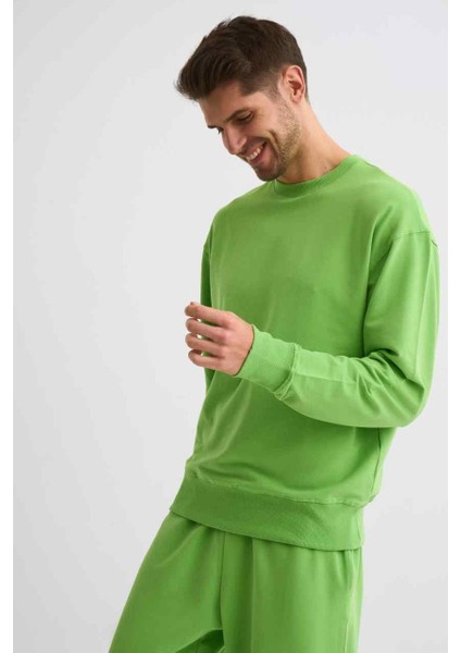 Organik Uzun Kollu Yuvarlak Yaka Erkek Sweatshirt Yeşil Yeşil Xxl fırsatları