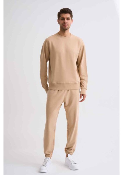 Organik Uzun Kollu Yuvarlak Yaka Erkek Sweatshirt Bej Bej Xxl